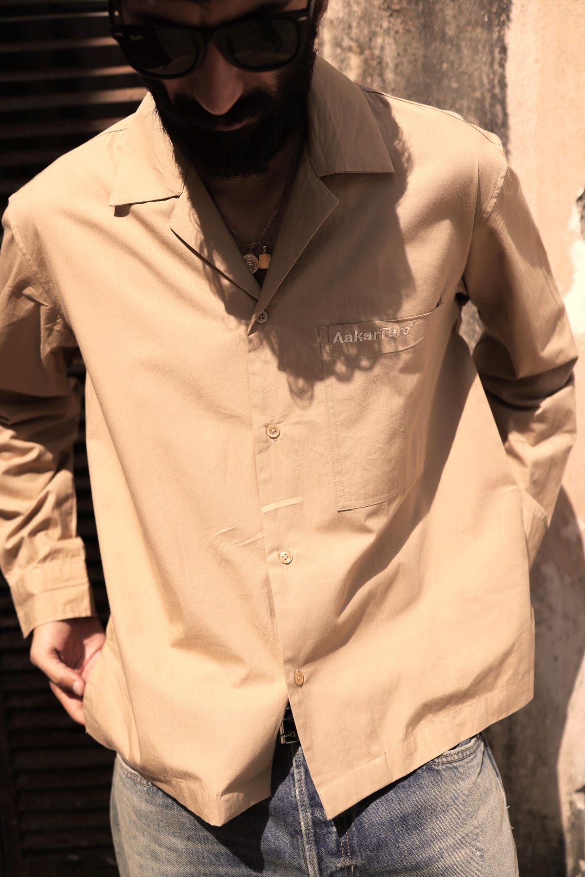 Khakhi Poplin Logo Overshirt - image 1