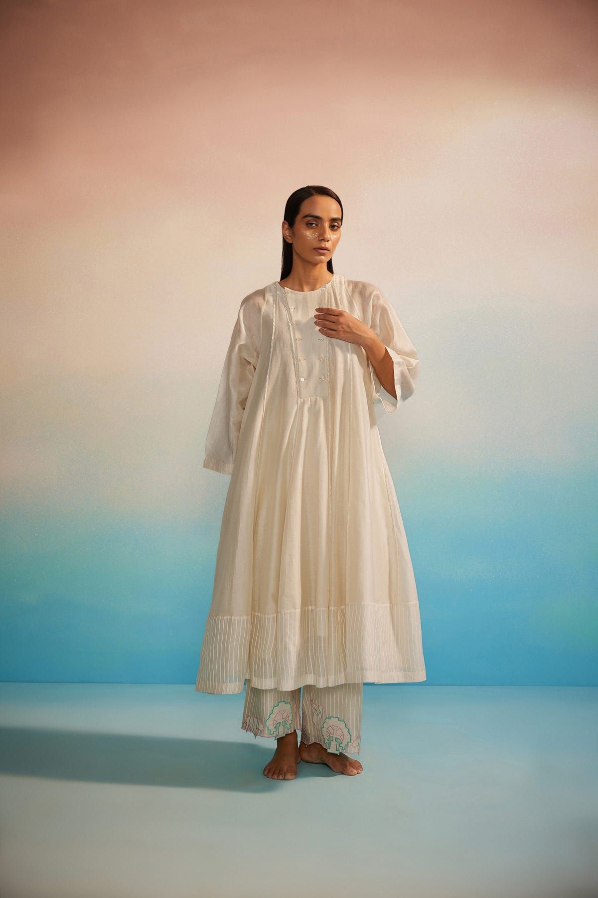 Midori Panelled Kurta Set of 3 - image 6