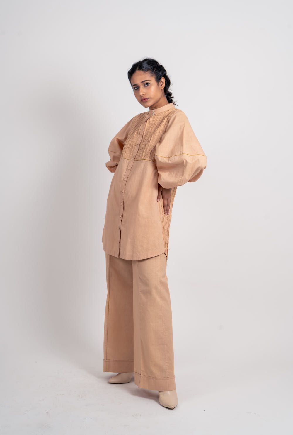 Half Striped Textured Long Shirt - image 2