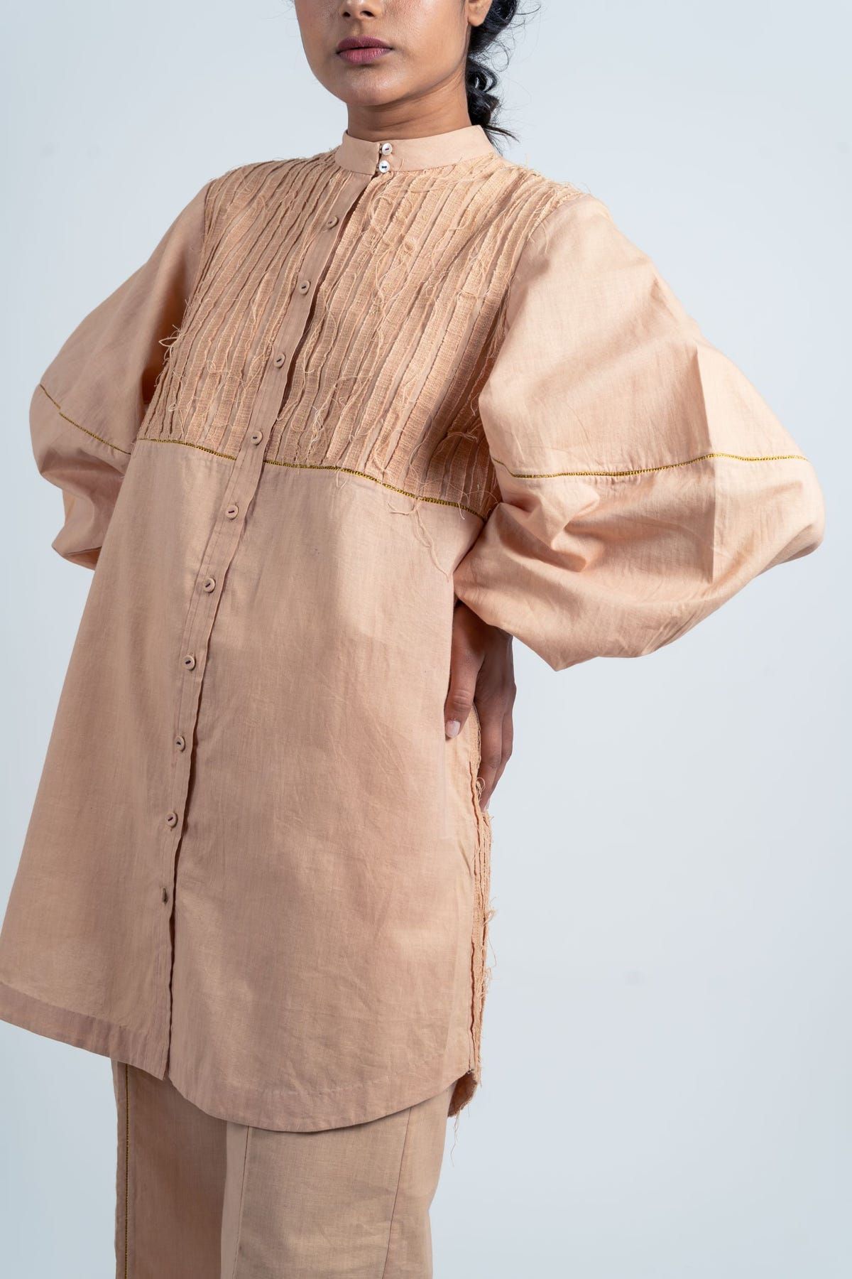 Half Striped Textured Long Shirt - image 3