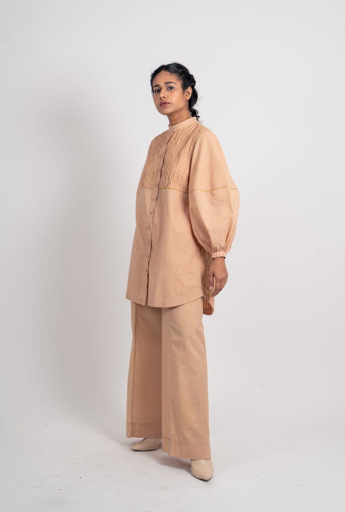 Half Striped Textured Long Shirt - image 7