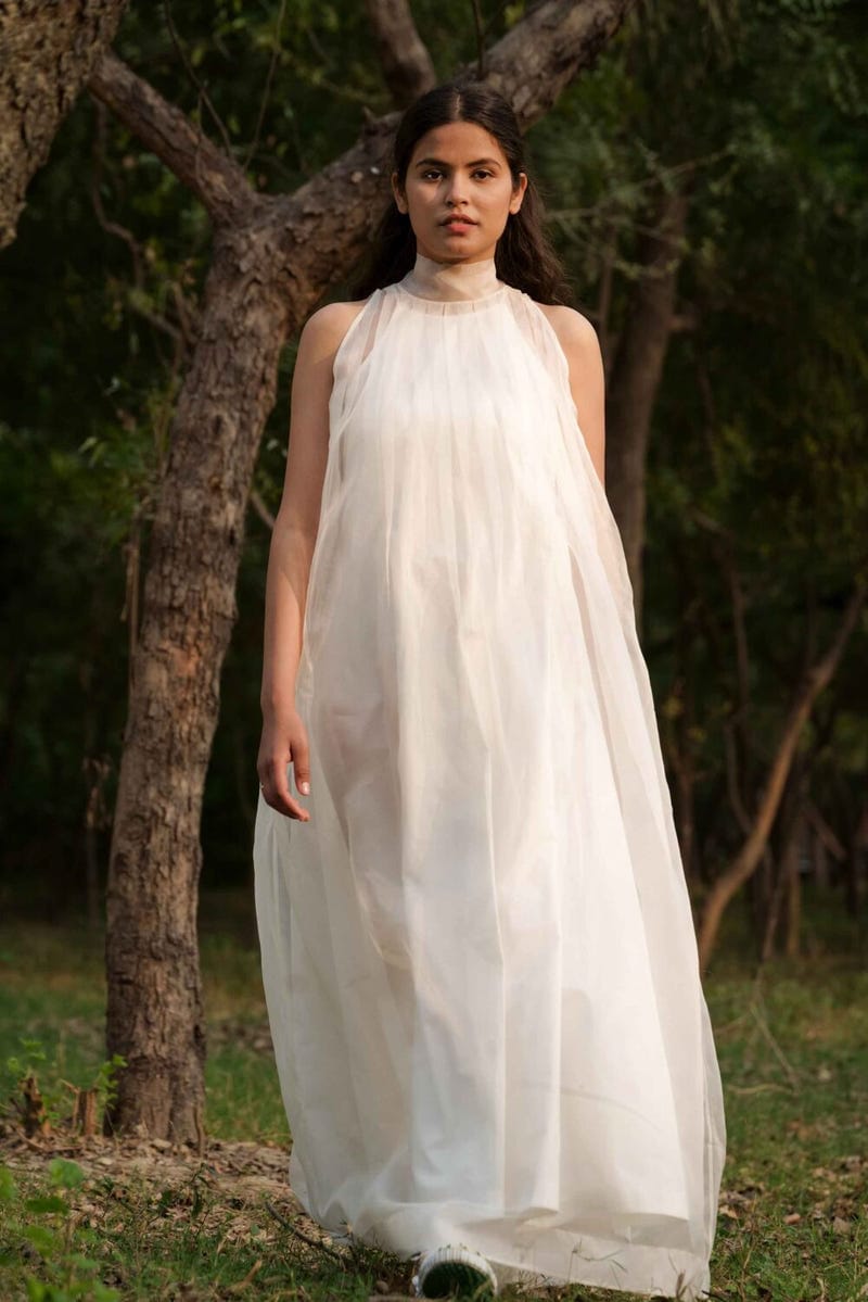Elizabeth Sheer Pleated Dress With Slip