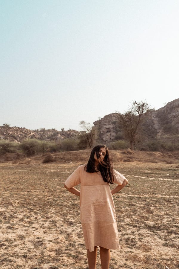 Ahmev — Half Textured Half Plain Dress