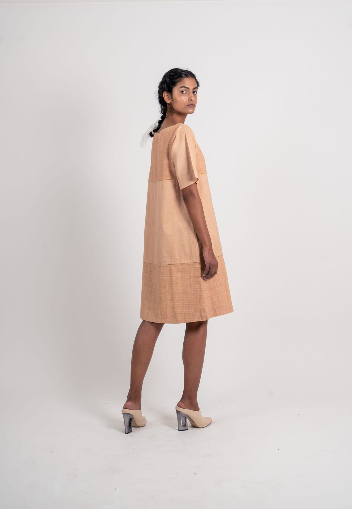 Half Textured Half Plain Dress - image 3