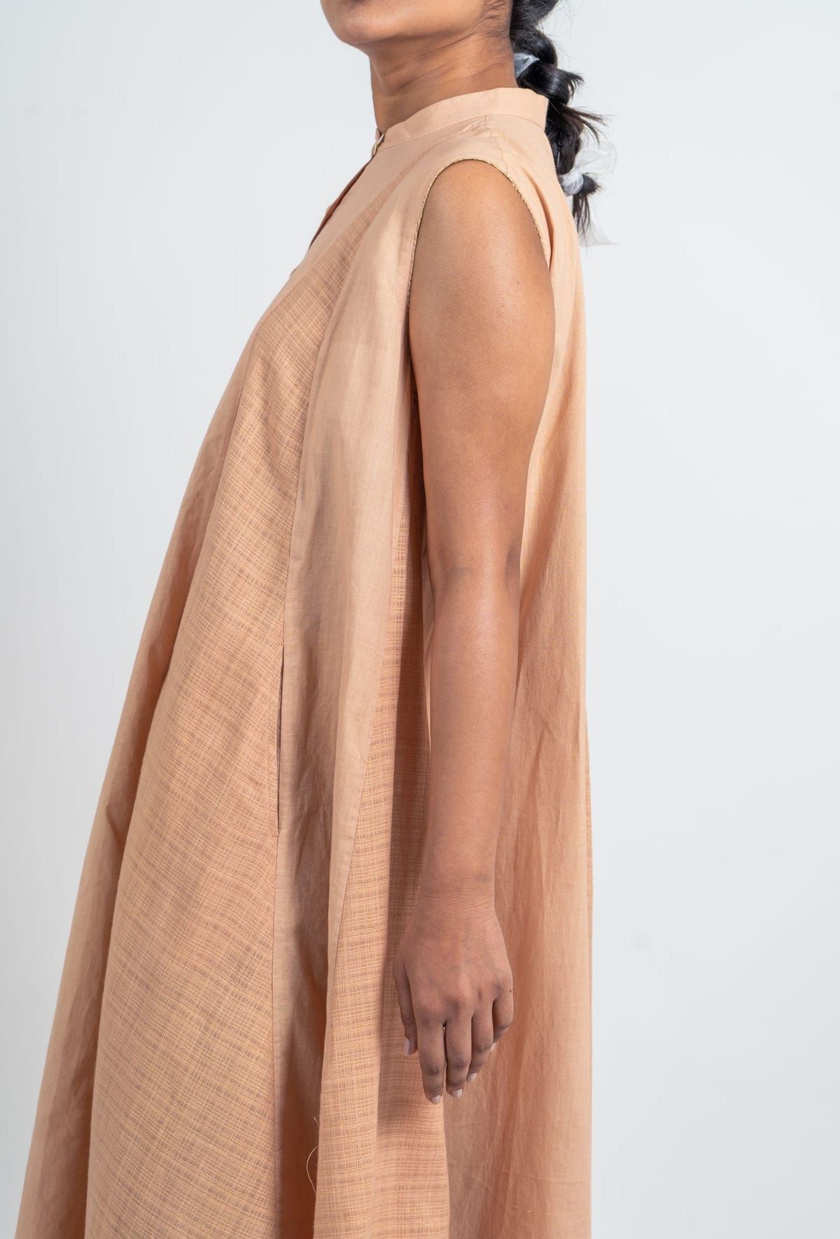 Plain And Textured Godet Dress Sleeveless - image 3