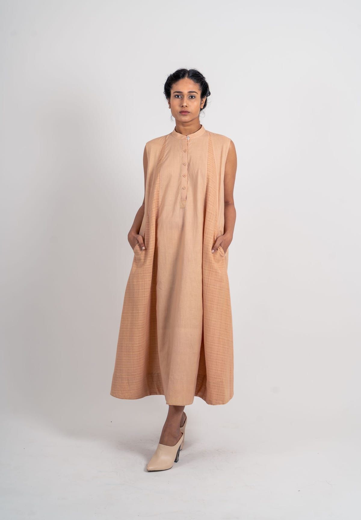 Plain And Textured Godet Dress Sleeveless - image 6