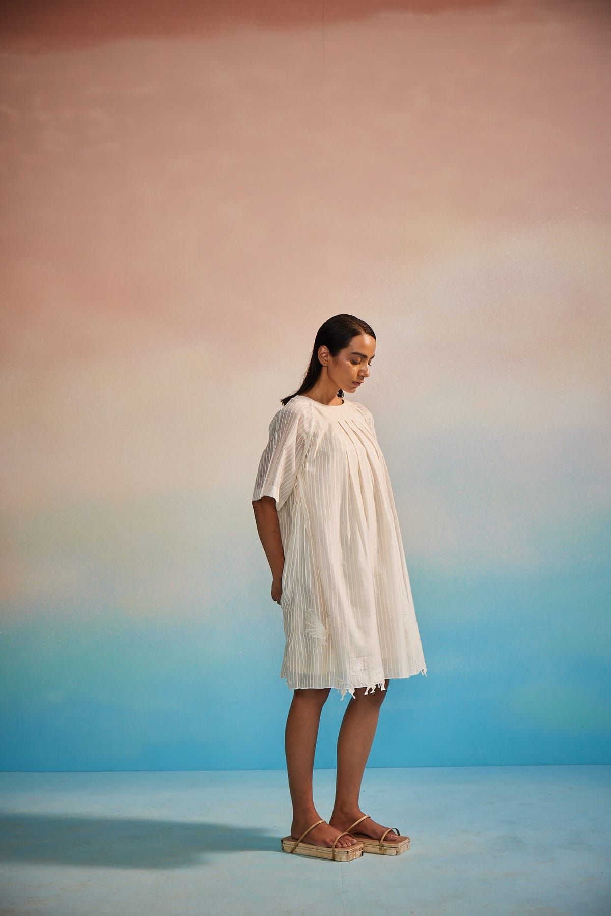 Orihime Box Pleat Appliqué Dress - image 1
