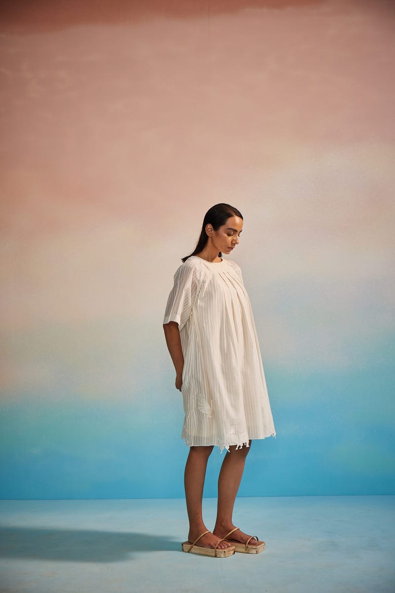 Orihime Box Pleat Appliqué Dress