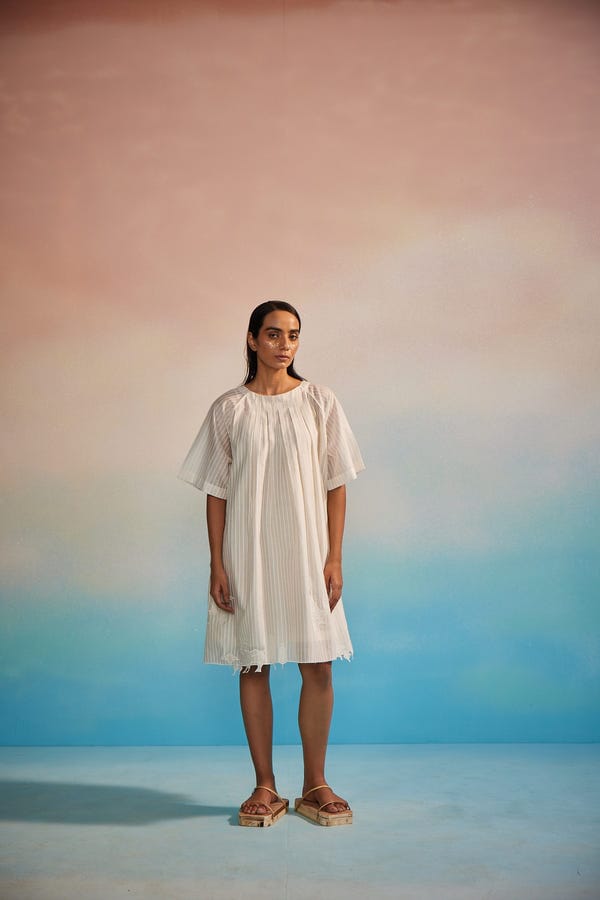 Ahmev — Orihime Box Pleat Appliqué Dress