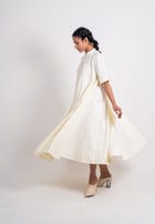 Plain And Textured Godet Dress With Sleeve view 3