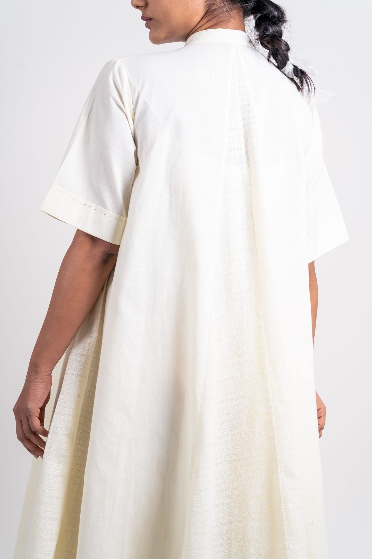 Plain And Textured Godet Dress With Sleeve - image 4