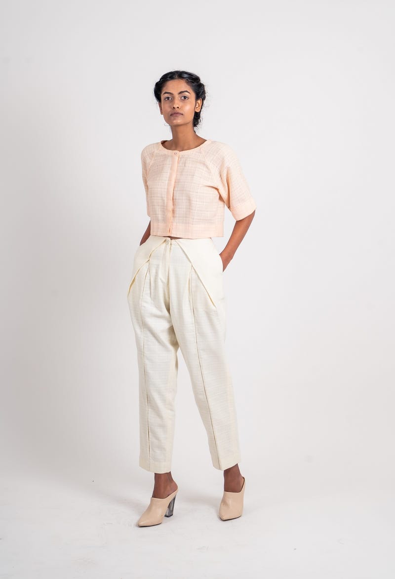 Textured Overlap Pleated Pant
