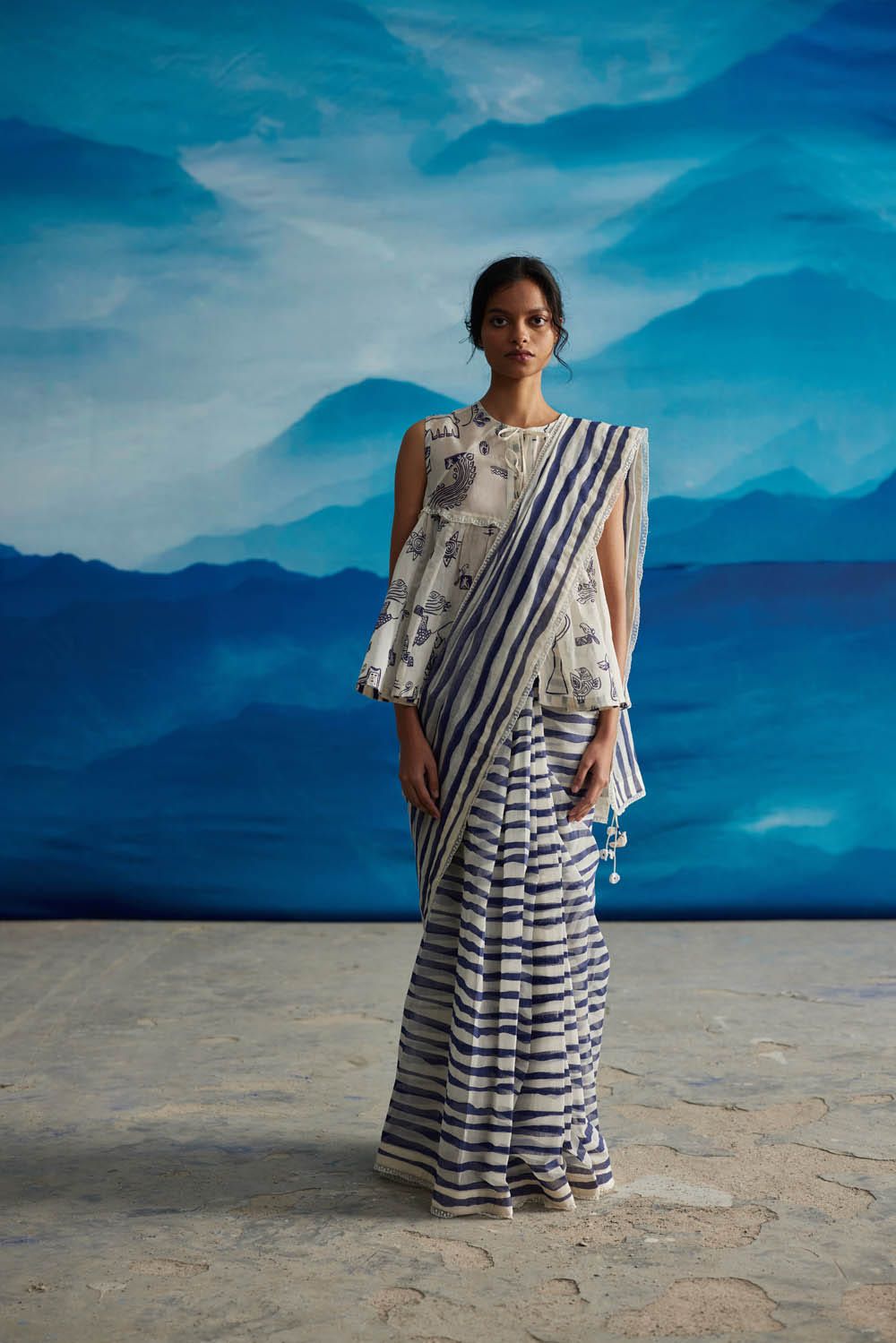 Willow Chanderi Stripe Saree With Peticot - image 4