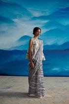 Willow Chanderi Stripe Saree With Peticot view 5