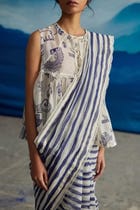 Willow Chanderi Stripe Saree With Peticot view 6