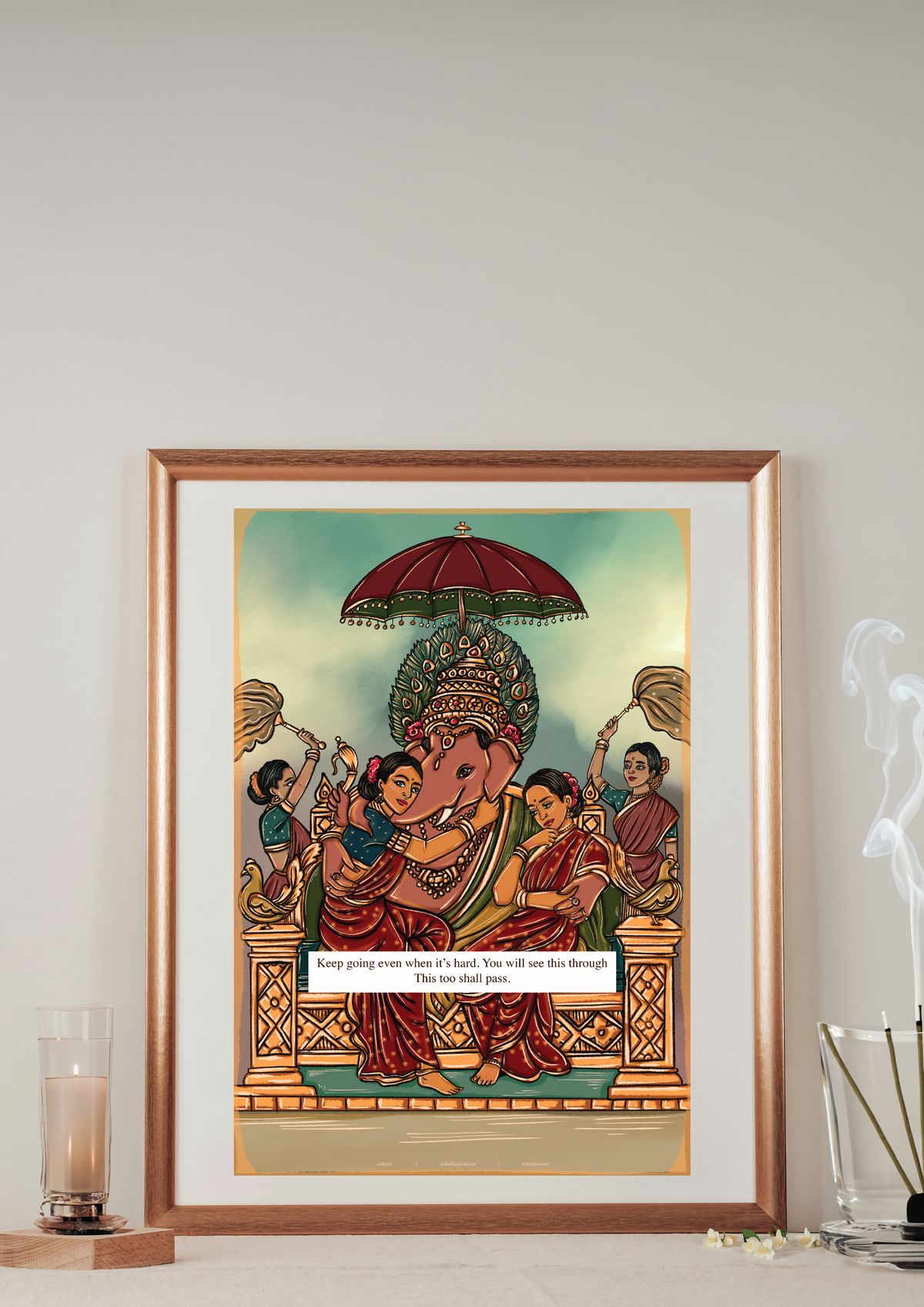 Ganesha with Riddhi and Siddhi: Msg: Keep going even when it's hard. You will see this through This too shall pass. - image 1