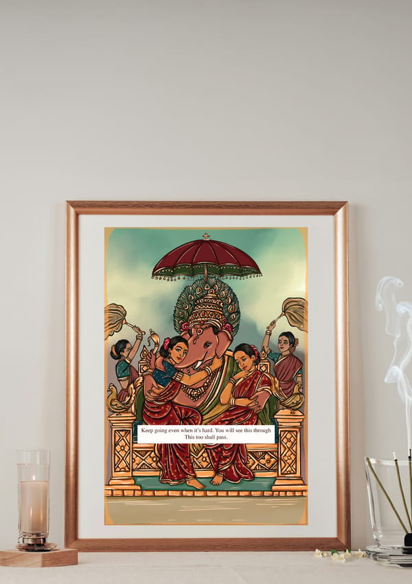 AISHR The Store — Ganesha with Riddhi and Siddhi: Msg: Keep going even when it's hard. You will see this through This too shall pass.