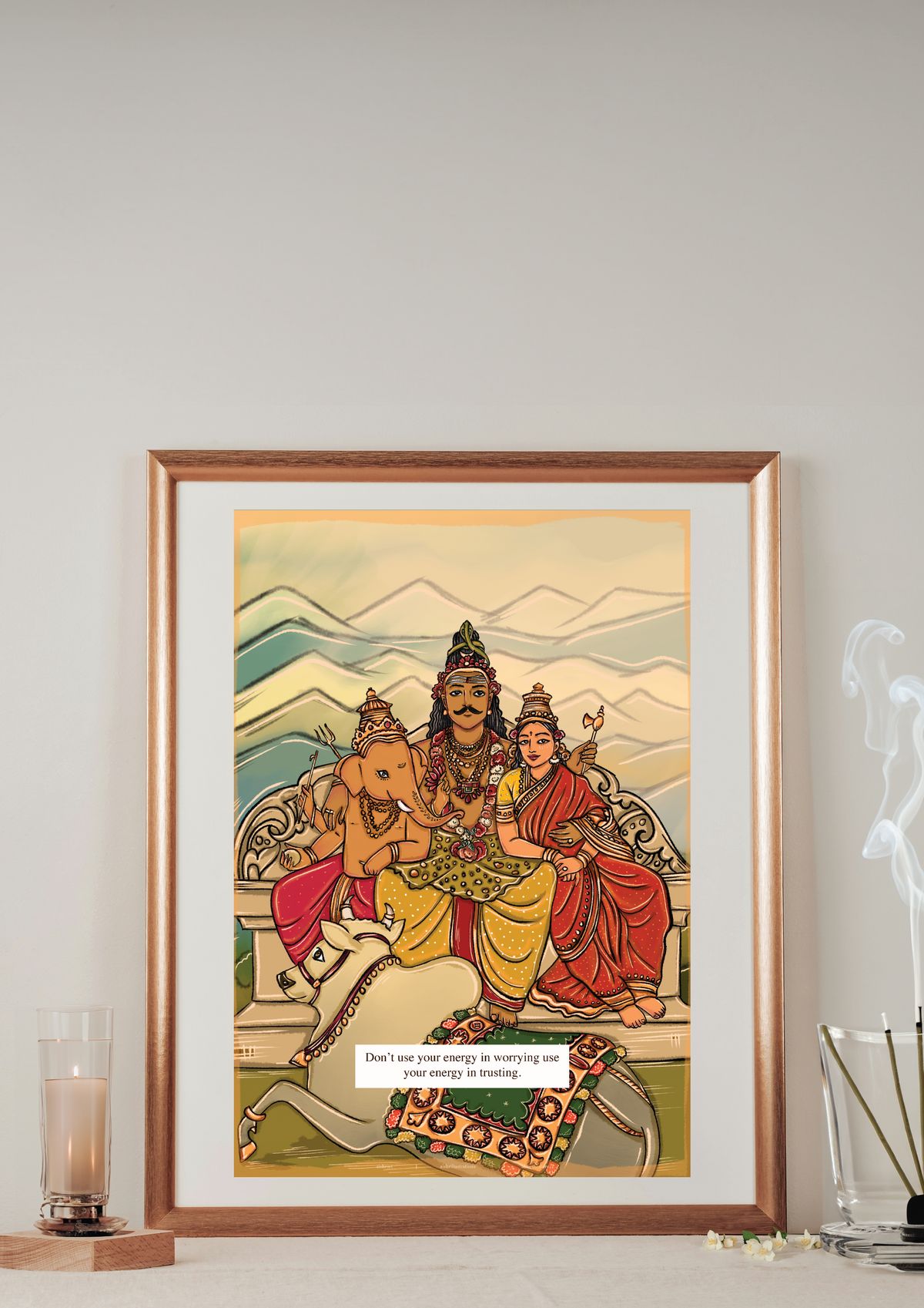 Shiva with Parvathi and Ganesha: Msg: Don't use your energy in worrying use your energy in trusting - image 1