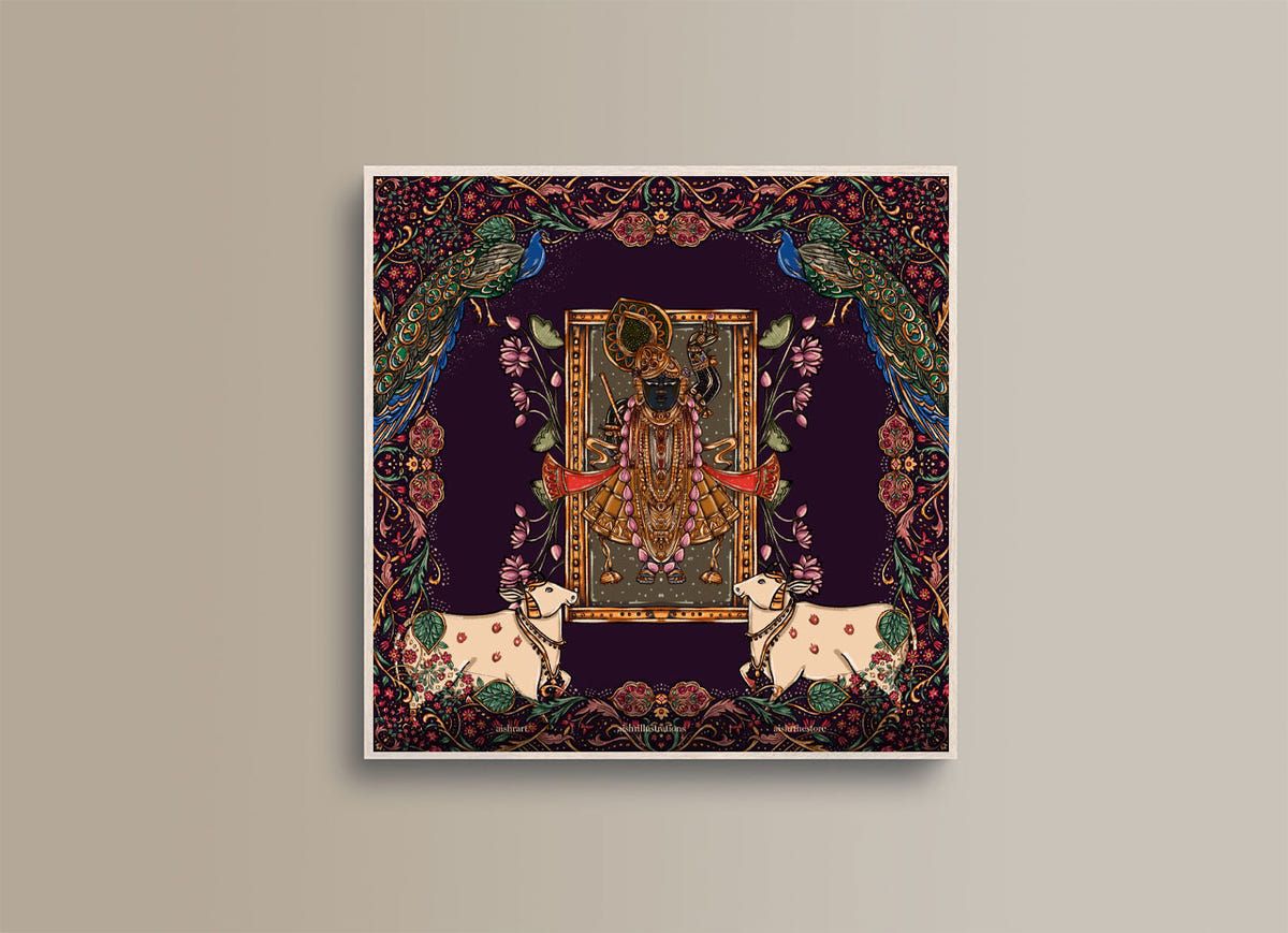 Pichhwai 8 - Srinathji in purple garden - image 1