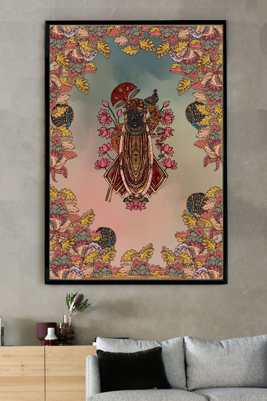 Pichhwai 9 - Srinathji in pink sky - image 2