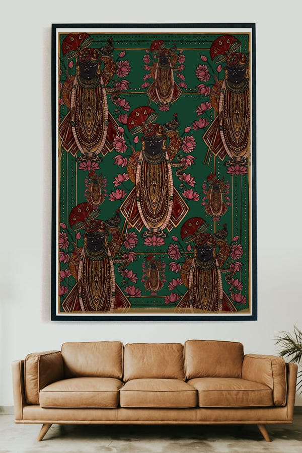 AISHR The Store — Pichhwai 4 - Srinathji set against a green background