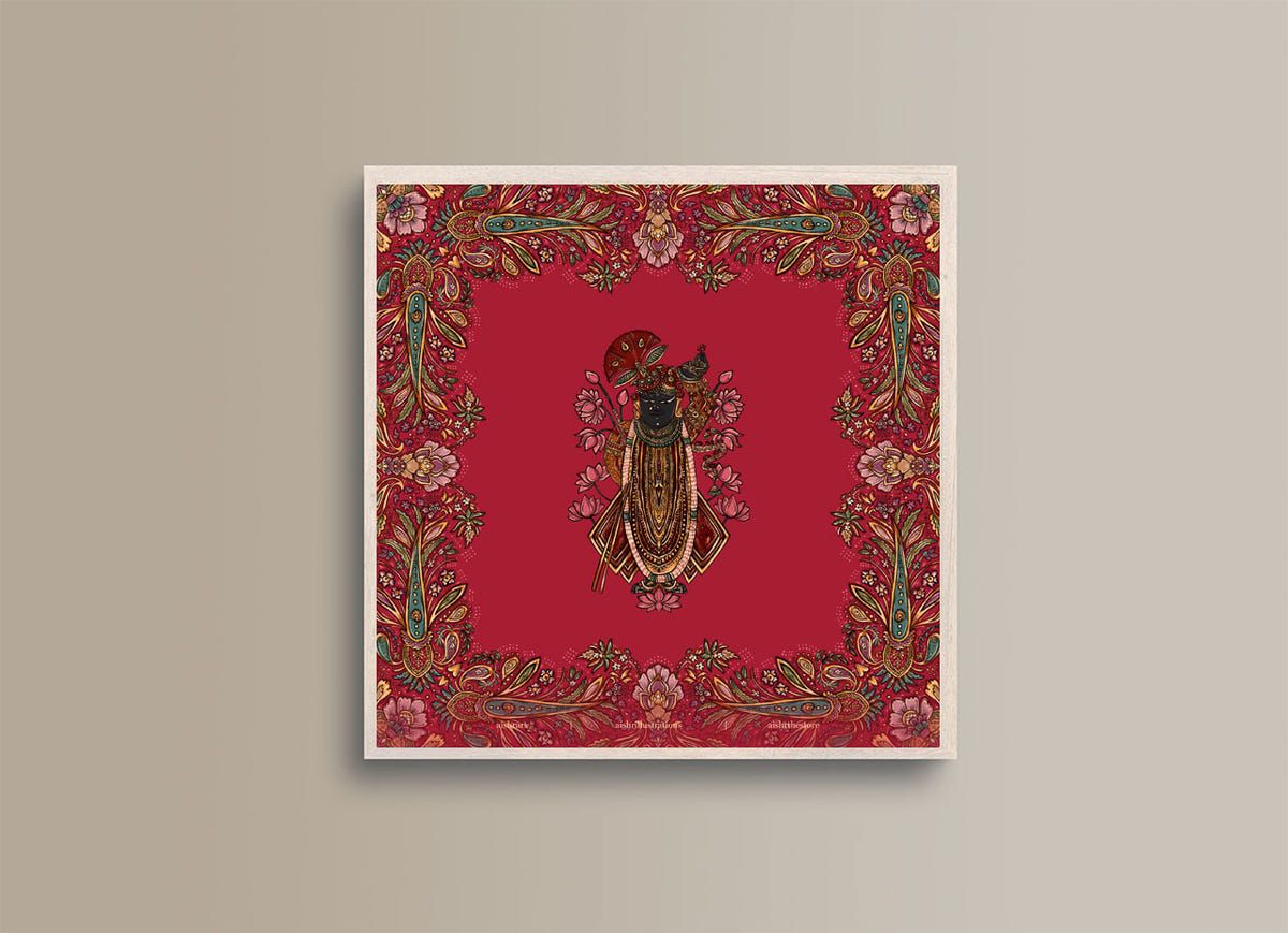 Pichhwai 7 - Srinathji in red florals - image 1