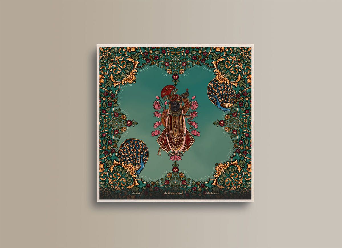 Pichhwai 6 - Srinathji in the divine sky - image 1
