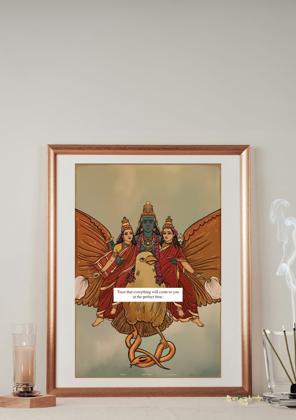 AISHR The Store — Vishnu on Garuda Vahana: Msg: Trust that everything will come to you at the perfect time.