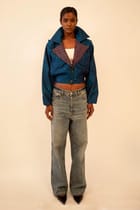AMBR IV | Cropped Two Toned Silk Brocade Reversible Bomber | S-M view 1