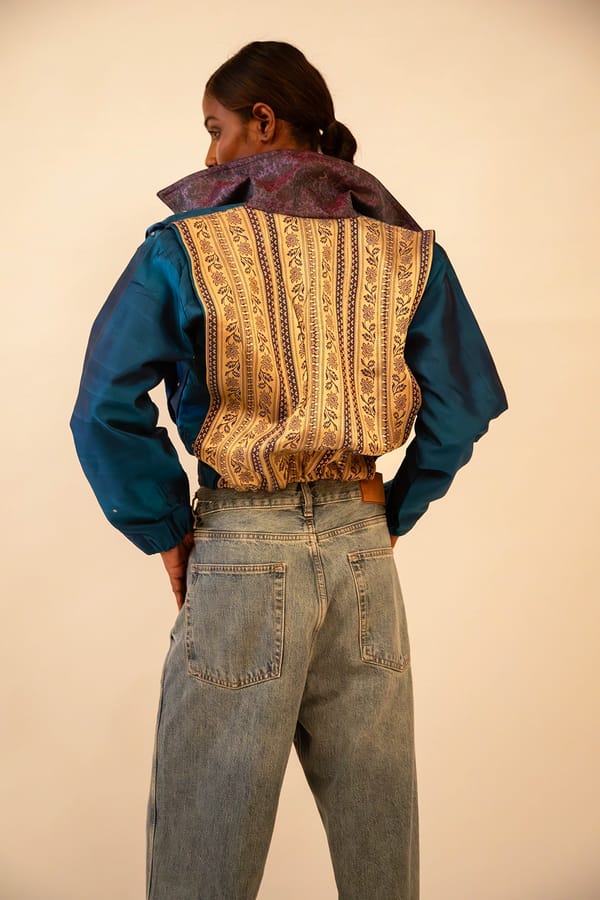 BODEMENTS — AMBR IV | Cropped Two Toned Silk Brocade Reversible Bomber | S-M
