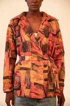NIRA | Cropped Abstract Print Silk Trench Coat | S-M view 2