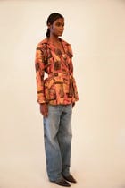 NIRA | Cropped Abstract Print Silk Trench Coat | S-M view 3