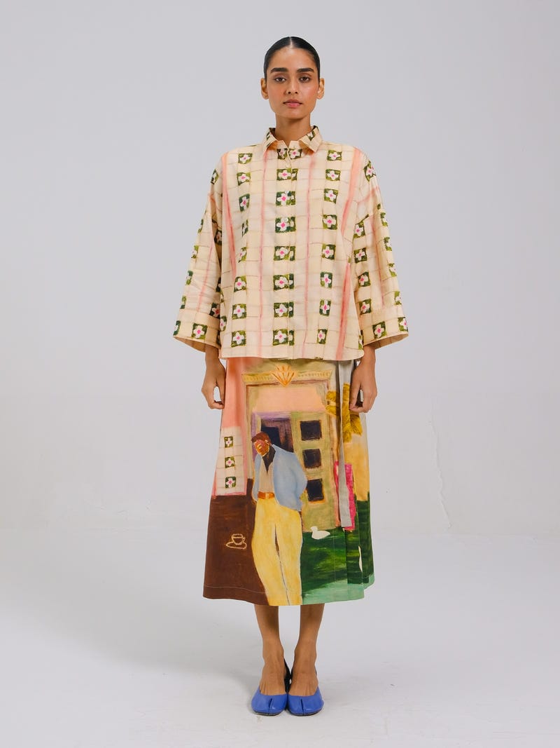 Panel Shirt Set(Panel Shirt + Wrap Skirt)