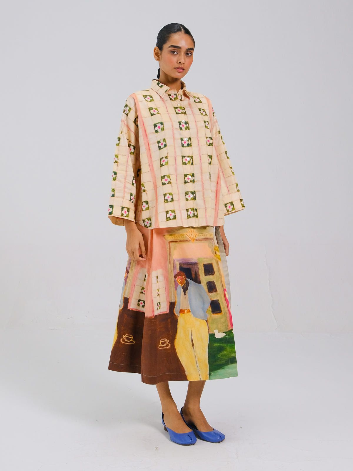 Panel Shirt Set(Panel Shirt + Wrap Skirt) - image 2