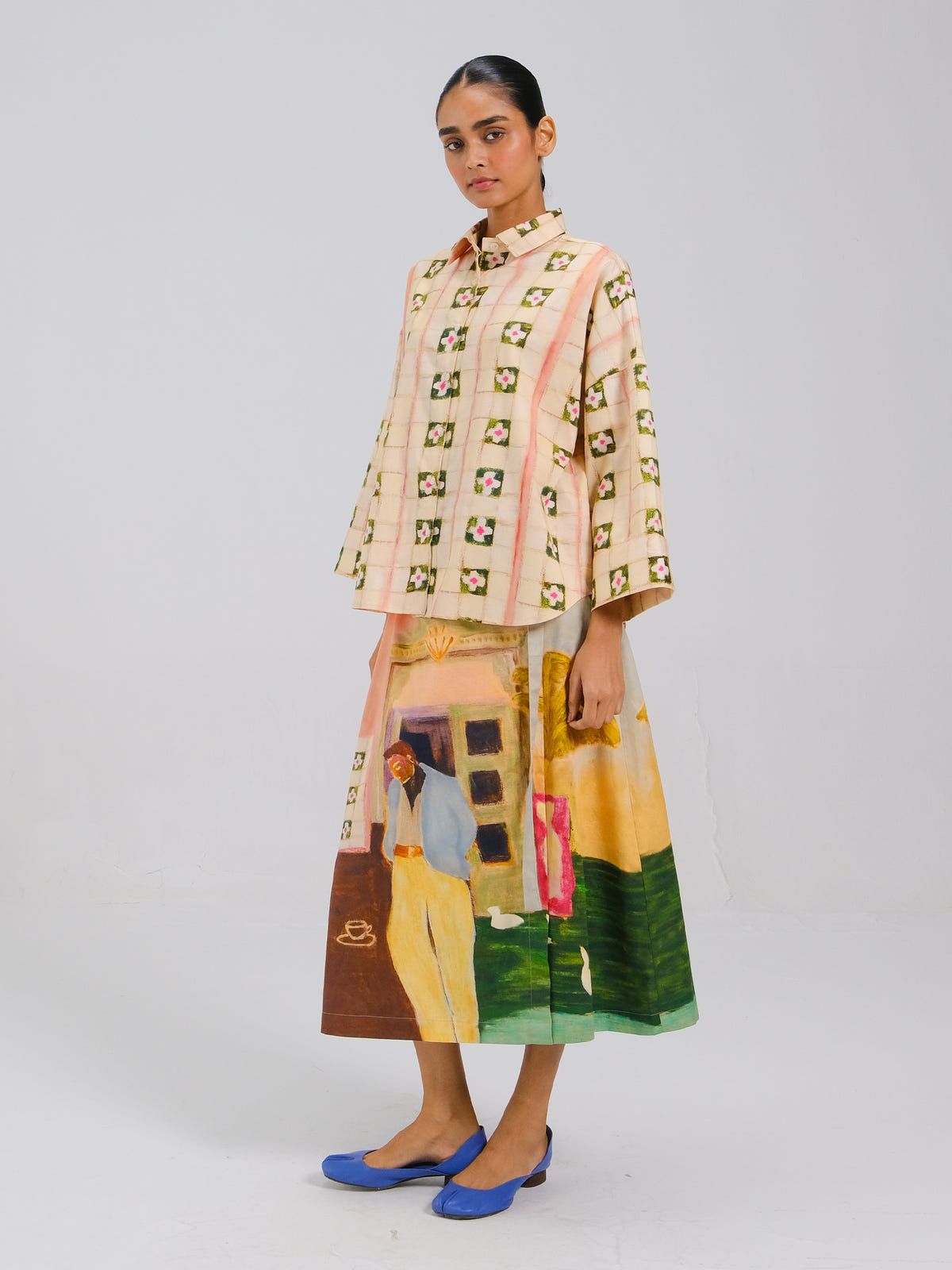 Panel Shirt Set(Panel Shirt + Wrap Skirt) - image 3