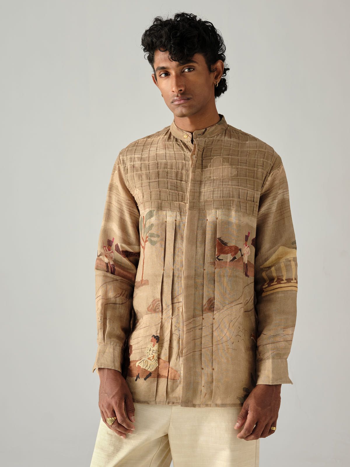 Pintuck Collarless Shirt - image 1