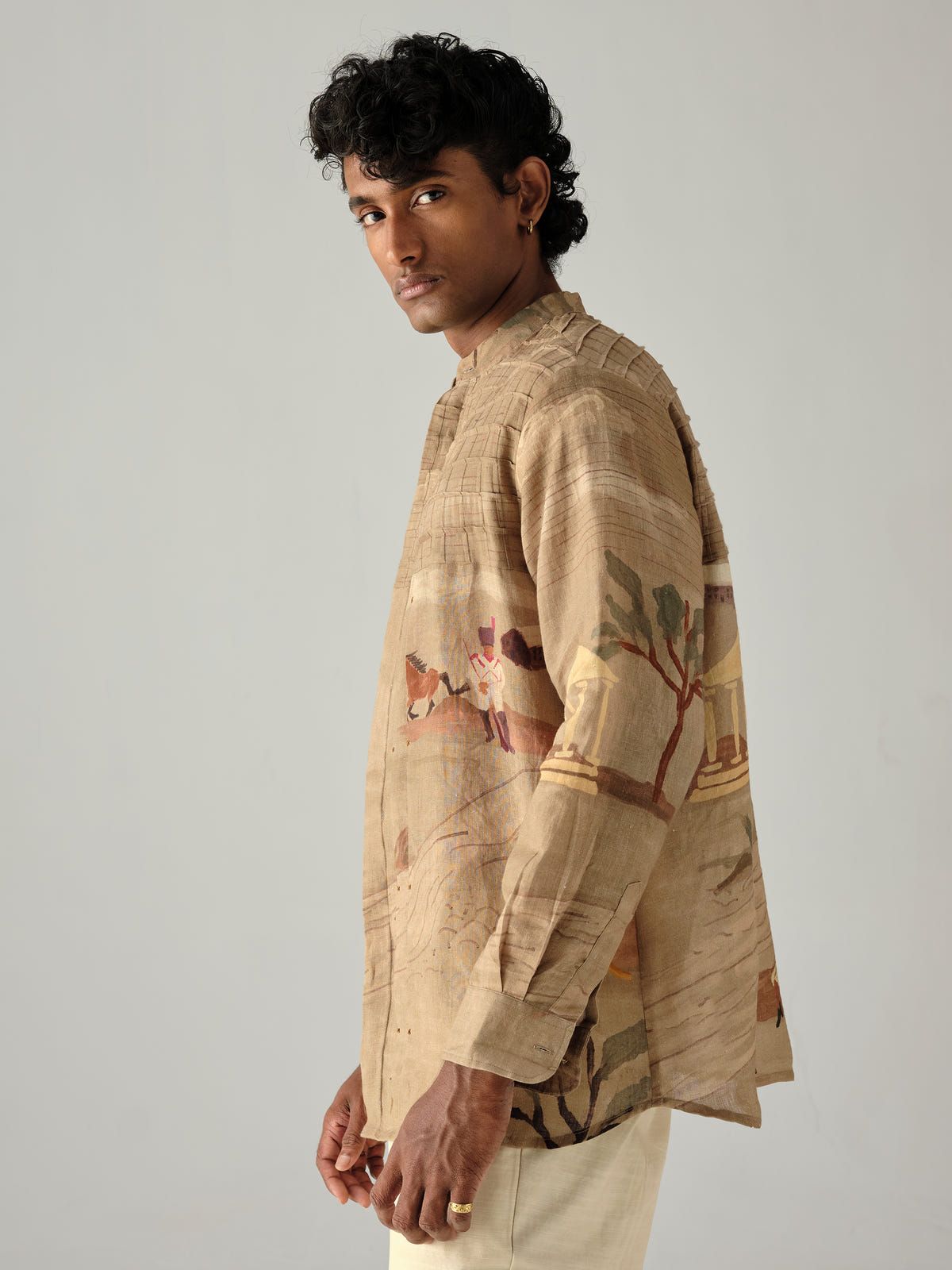 Pintuck Collarless Shirt - image 3