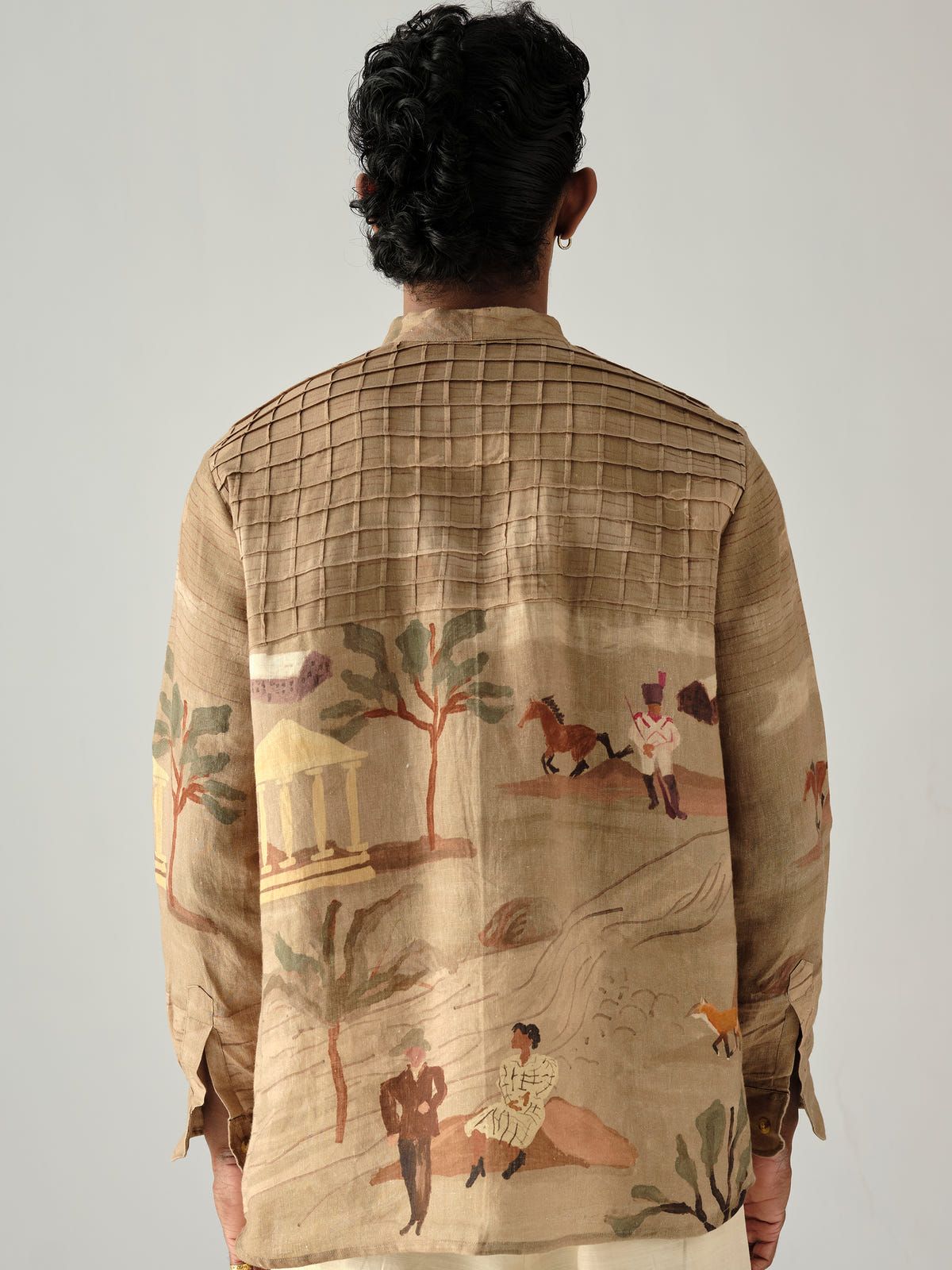 Pintuck Collarless Shirt - image 4