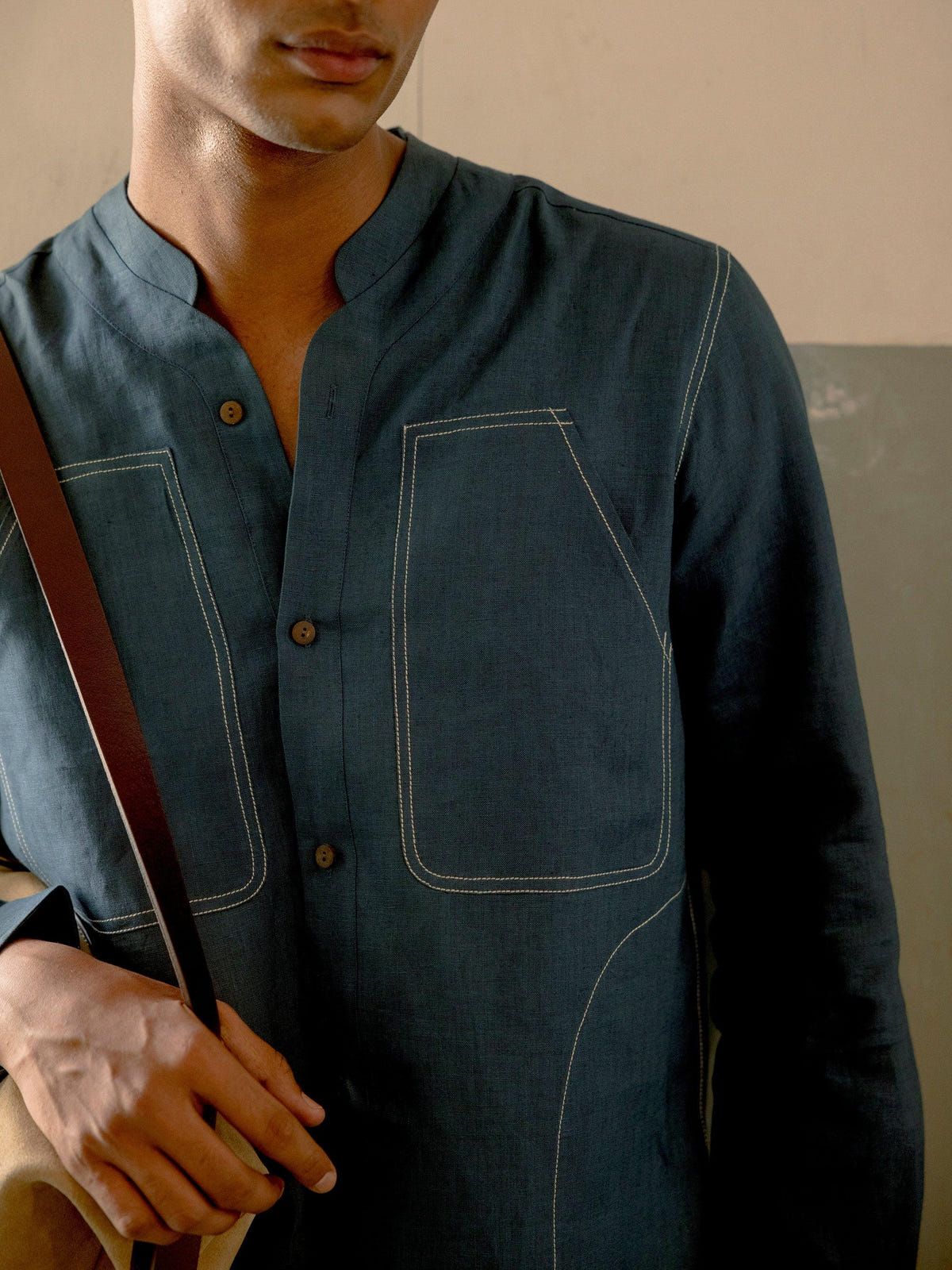 Stitch Collarless Shirt - image 5