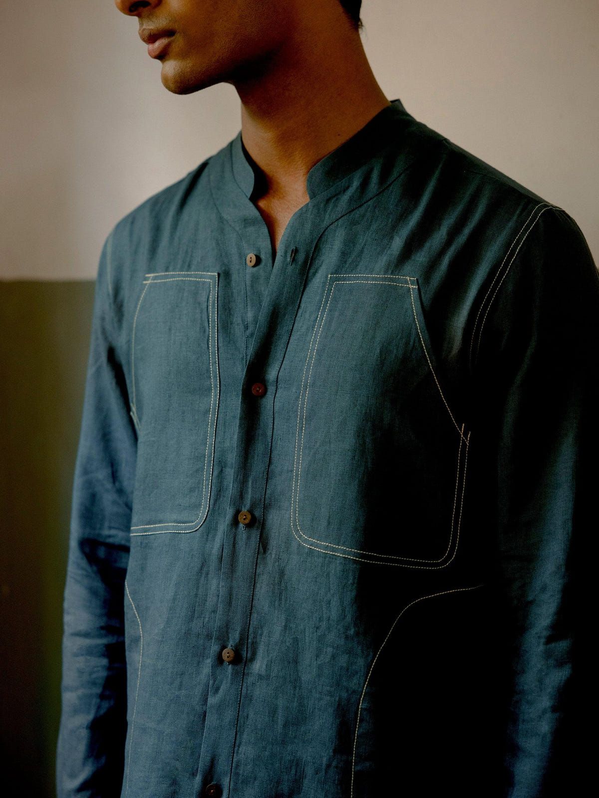Stitch Collarless Shirt - image 7