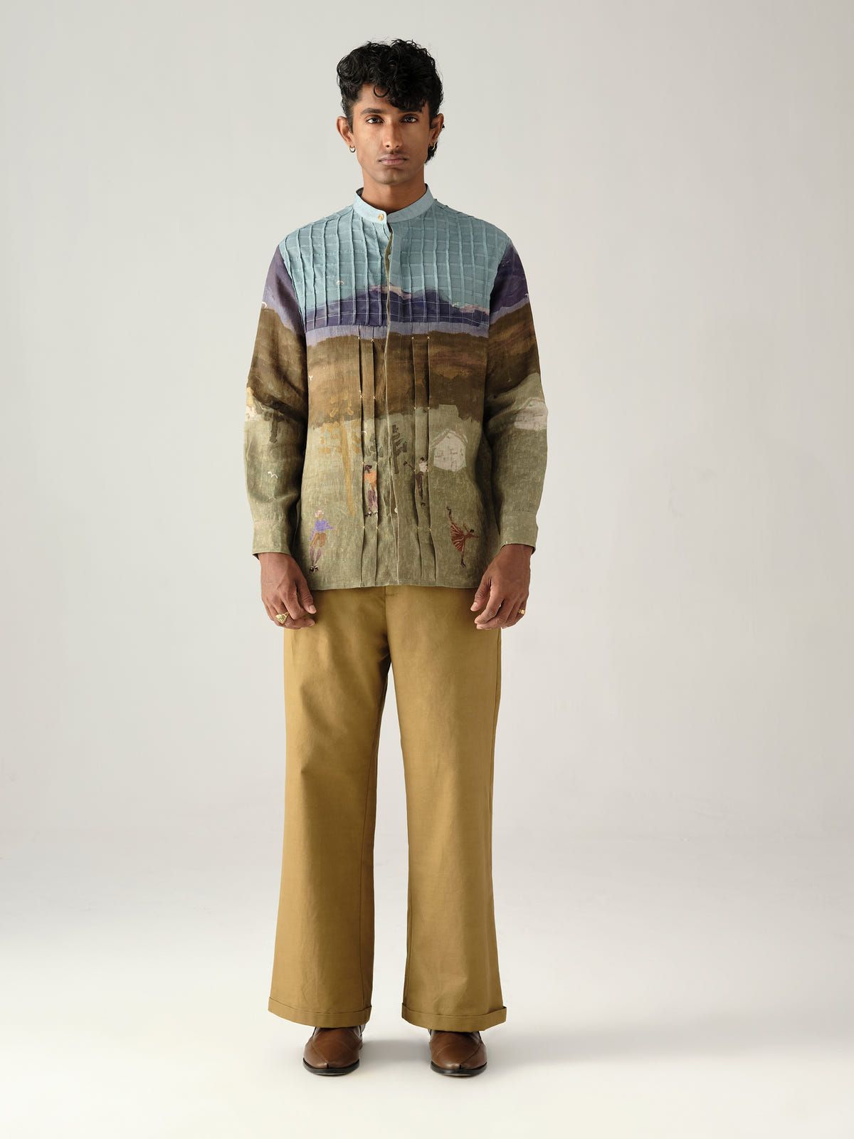 Pintuck Collarless Shirt - image 2