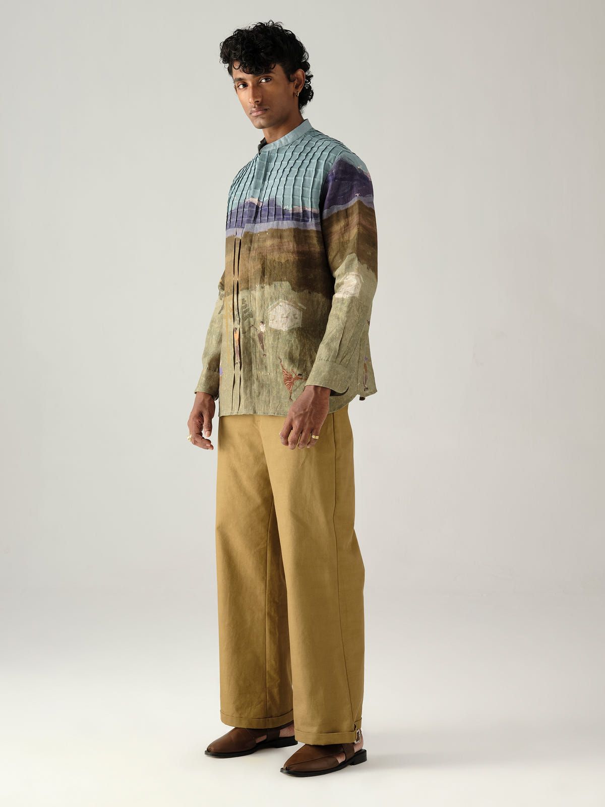 Pintuck Collarless Shirt - image 3