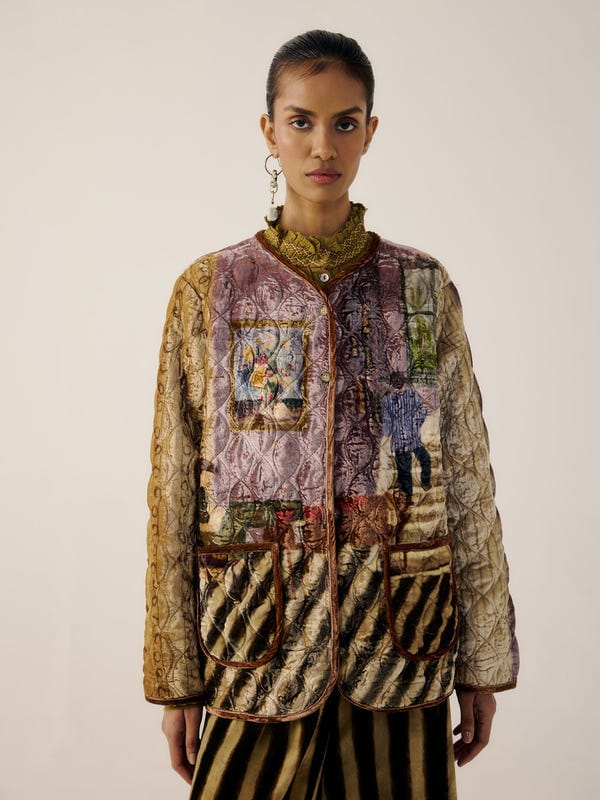 Cord — Collarless Quilted Jacket