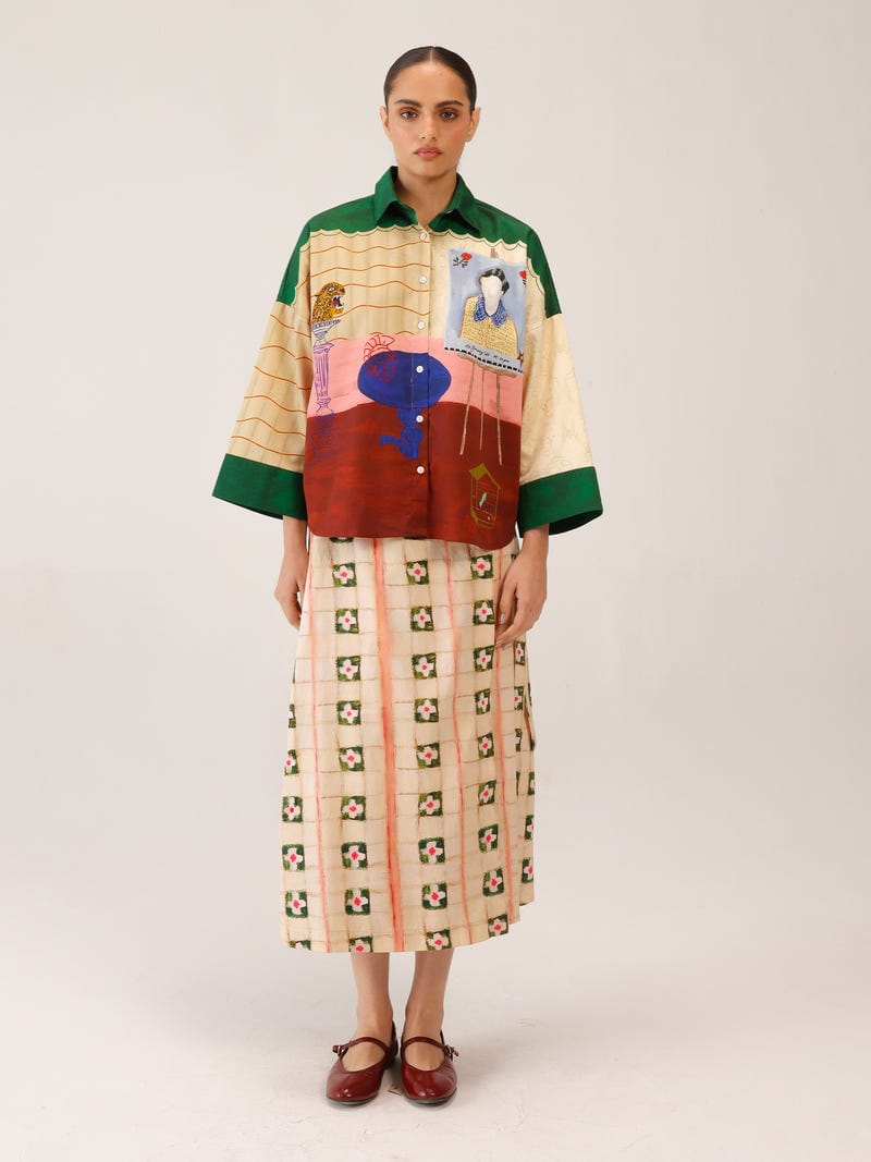 Panel Shirt Set(Panel Shirt + Wrap Skirt)