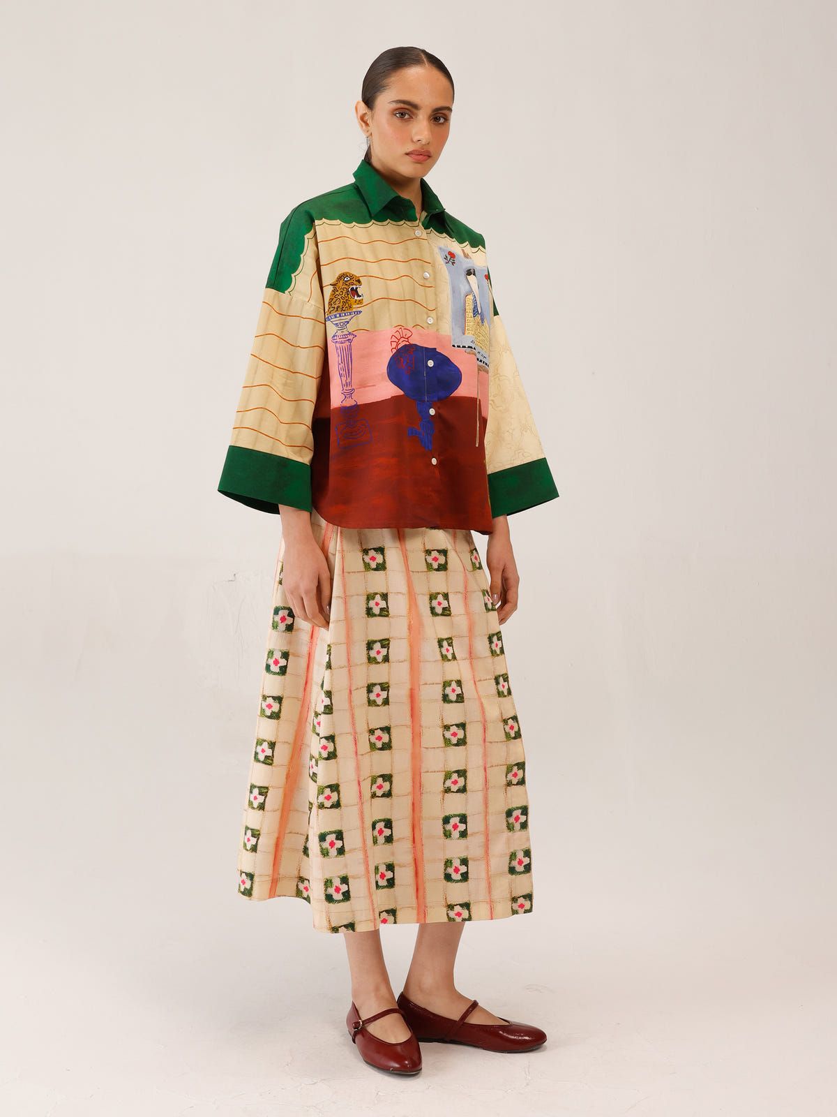 Panel Shirt Set(Panel Shirt + Wrap Skirt) - image 3