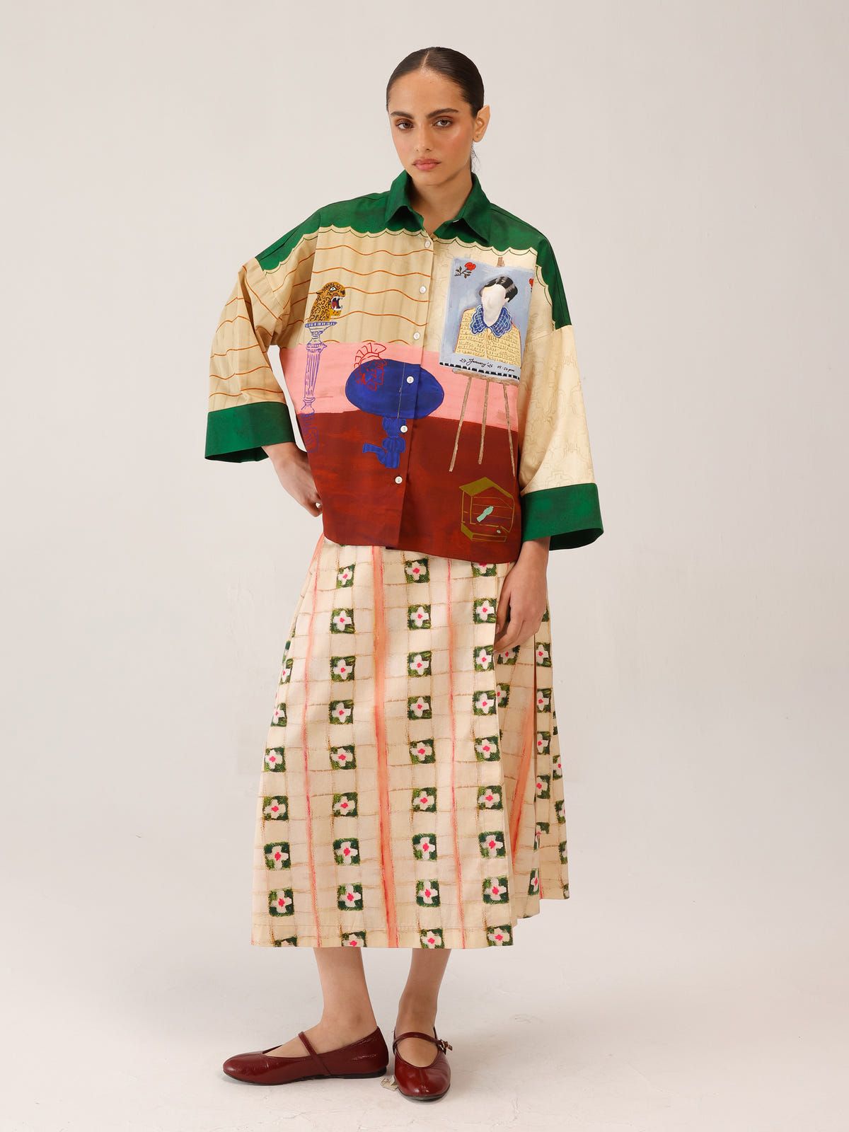 Panel Shirt Set(Panel Shirt + Wrap Skirt) - image 4