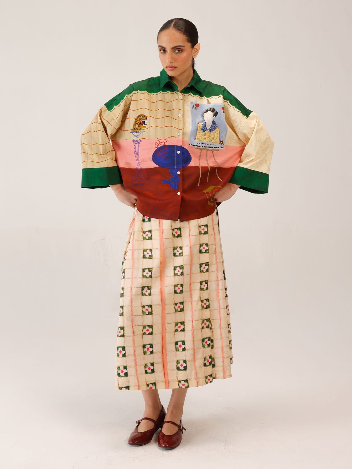 Panel Shirt Set(Panel Shirt + Wrap Skirt) - image 7