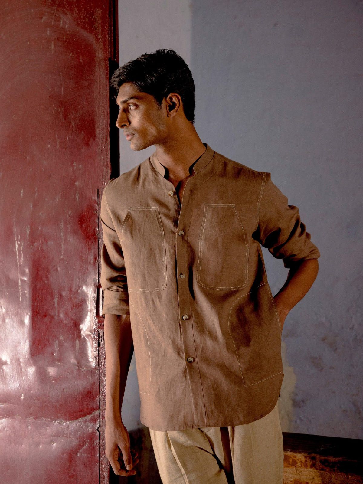 Stitch Collarless Shirt - image 2