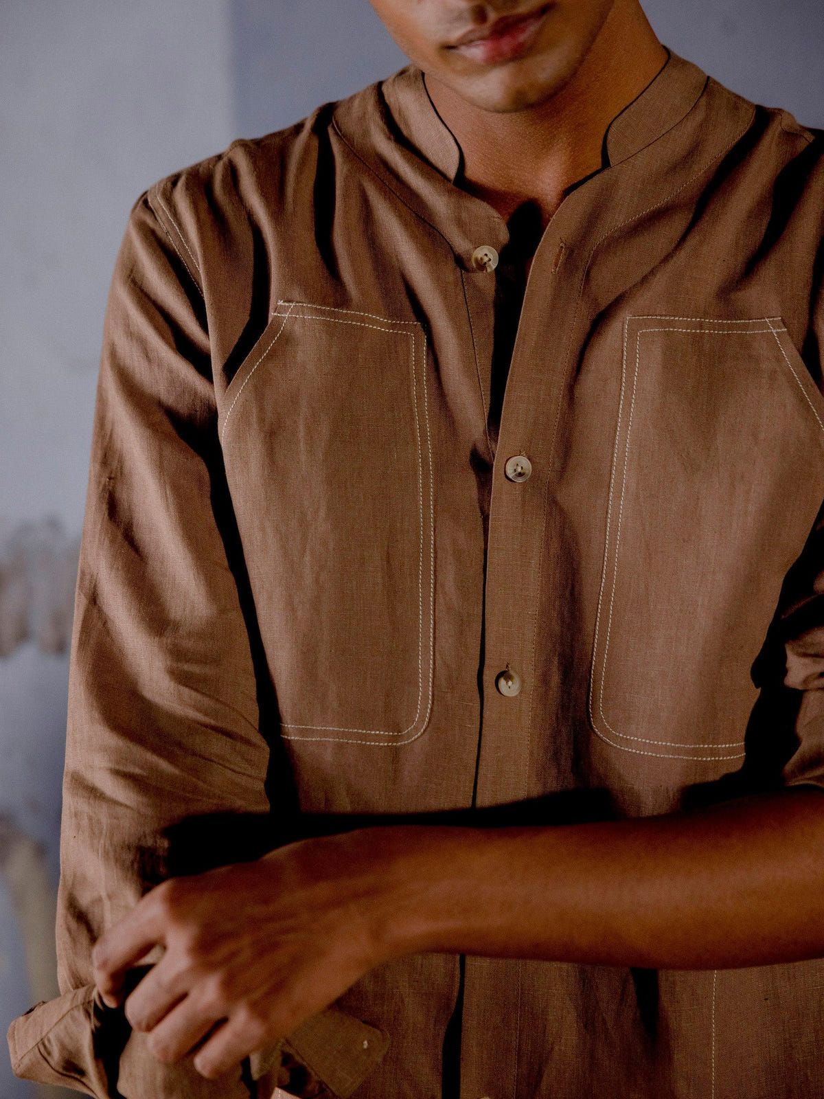 Stitch Collarless Shirt - image 4