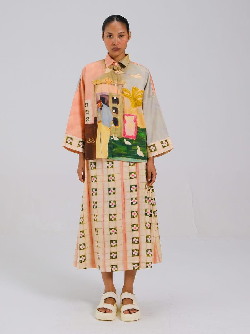 Panel Shirt Set(Panel Shirt + Wrap Skirt)